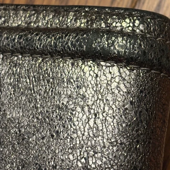 Coach Metallic Pewter Pebbled Leather Envelope Wallet - Silver Logo Hardware - Picture 14 of 16